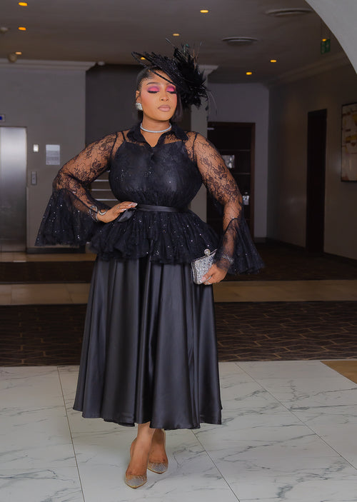 Lady Royale- Lace Peplum 3pcs Silk Dress Couture Set (New! 4 colors!)