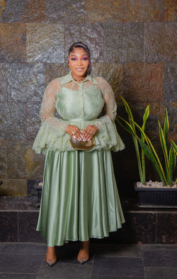 Lady Royale- Lace Peplum 3pcs Silk Dress Couture Set (New! 4 colors!)