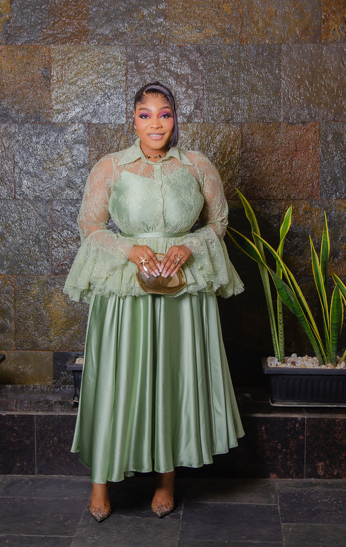 Lady Royale- Lace Peplum 3pcs Silk Dress Couture Set (New! 4 colors!)