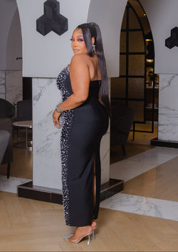 Starlit Pearl Elegance- 3D Gemstone Halter BANDAGE Dress (New!)