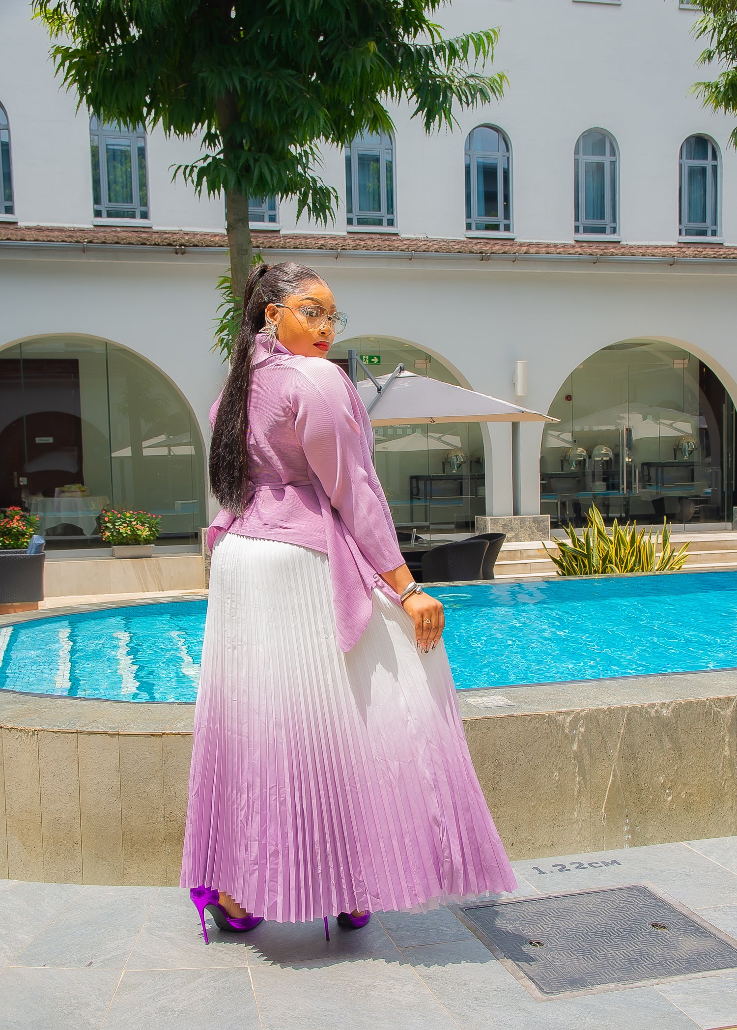 Peplum Purple And Gold Pleated Skirt City Lady- Ombre T-shirt And