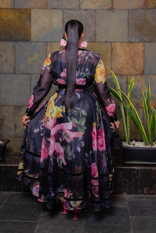 Onyx Blossom- Floral Maxi Dress/Underslip/Belt (New!)