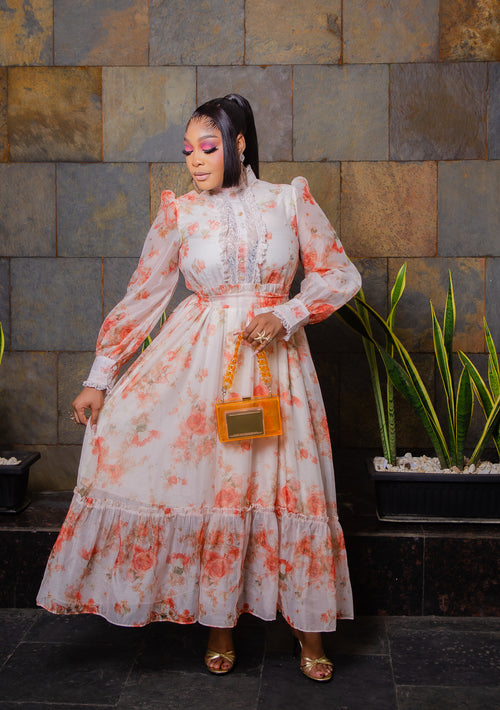 Daisy Bloom- Floral Lace Maxi Dress/Belt (New!)