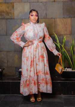 Daisy Bloom- Floral Lace Maxi Dress/Belt (New!)