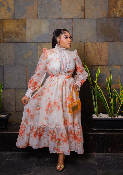 Daisy Bloom- Floral Lace Maxi Dress/Belt (New!)