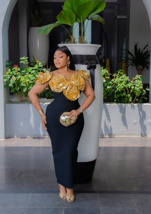 GOLDIE Floret Queen- Off shoulder BANDAGE Dress (New)