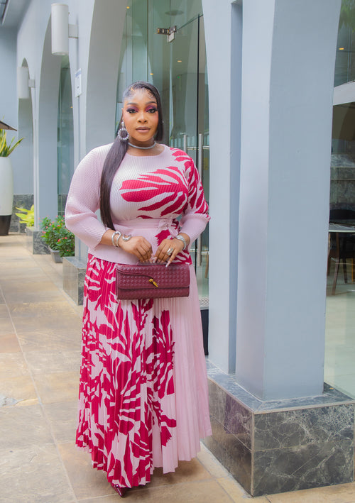 Petal Opulence- 3pcs Plisse Peplum Blouse/Pleated LONG Skirt/Belt Set (New! 2 Colors)