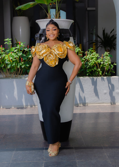 GOLDIE Floret Queen- Off shoulder BANDAGE Dress (New)