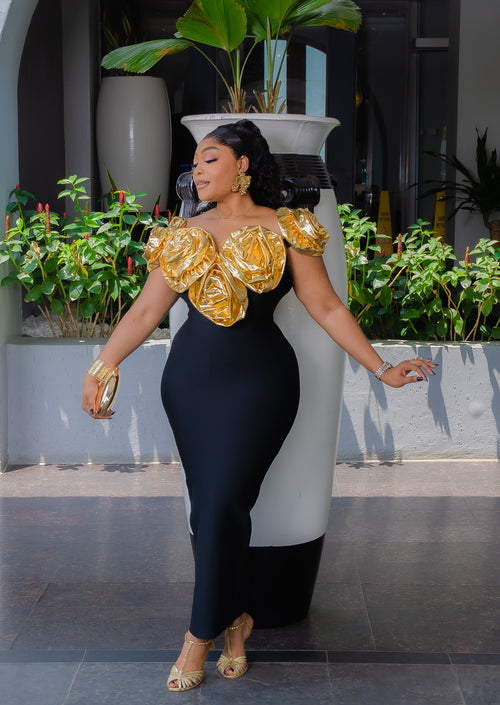 GOLDIE Floret Queen- Off shoulder BANDAGE Dress (New)