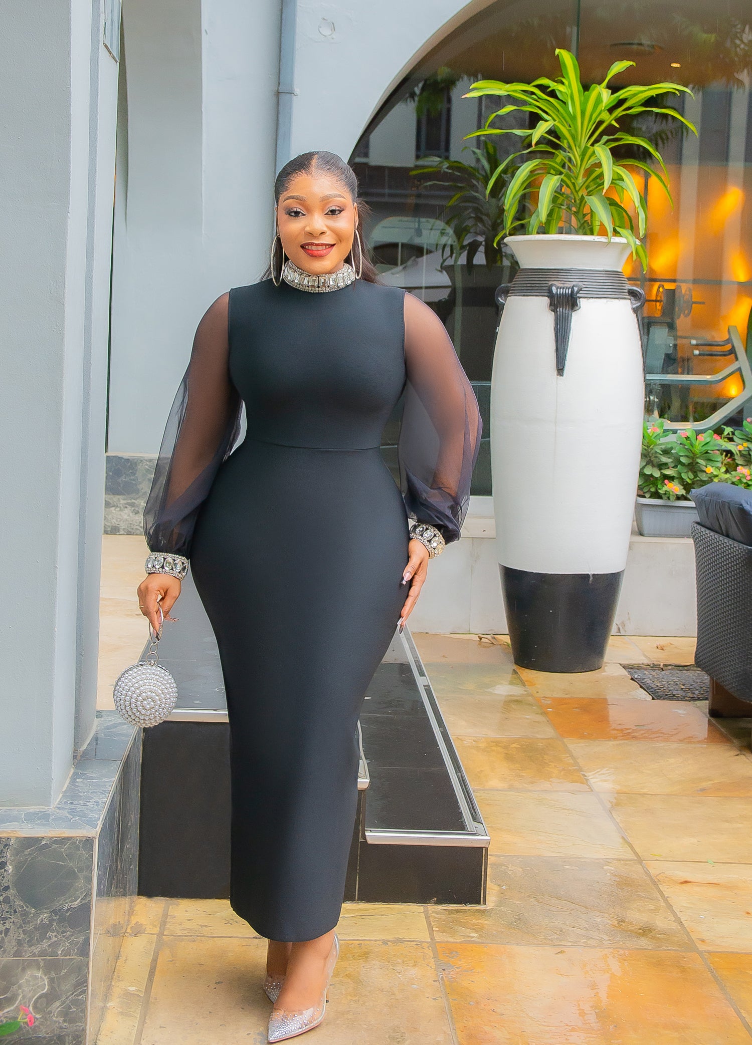 Luminous Queen Charm- Chiffon Lantern Sleeve BANDAGE Dress (New