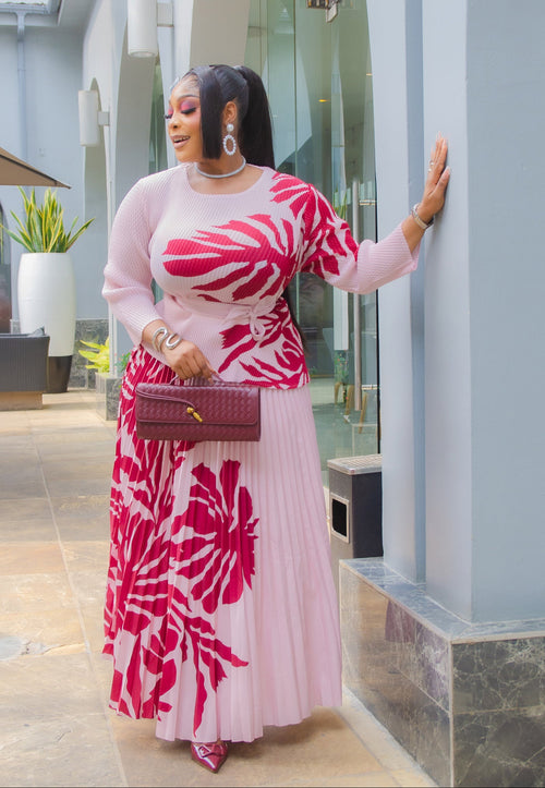 Petal Opulence- 3pcs Plisse Peplum Blouse/Pleated LONG Skirt/Belt Set (New! 2 Colors)