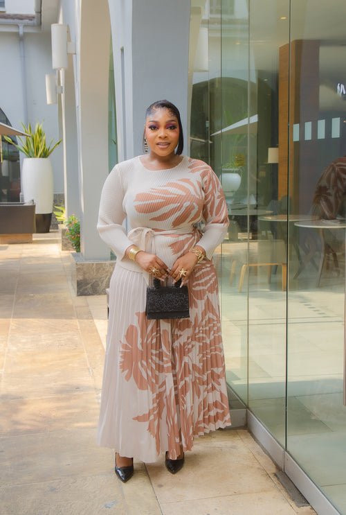 Petal Opulence- 3pcs Plisse Peplum Blouse/Pleated LONG Skirt/Belt Set (New! 2 Colors)