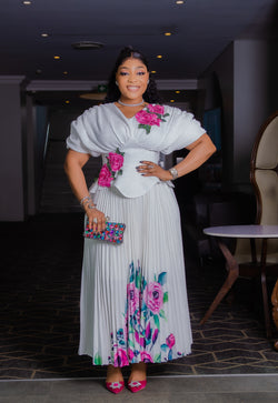 Blossom Elegance- Floral Pleats Peplum Dress (New!)