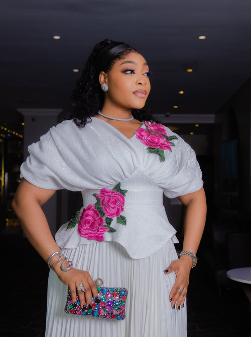 Blossom Elegance- Floral Pleats Peplum Dress (New!)