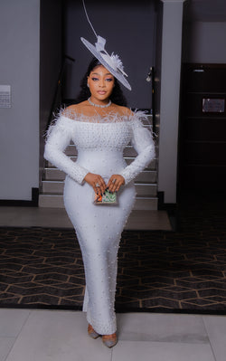 Ebony Glitz and Glam- Beaded Feather Bandage Dress (2 colors!)