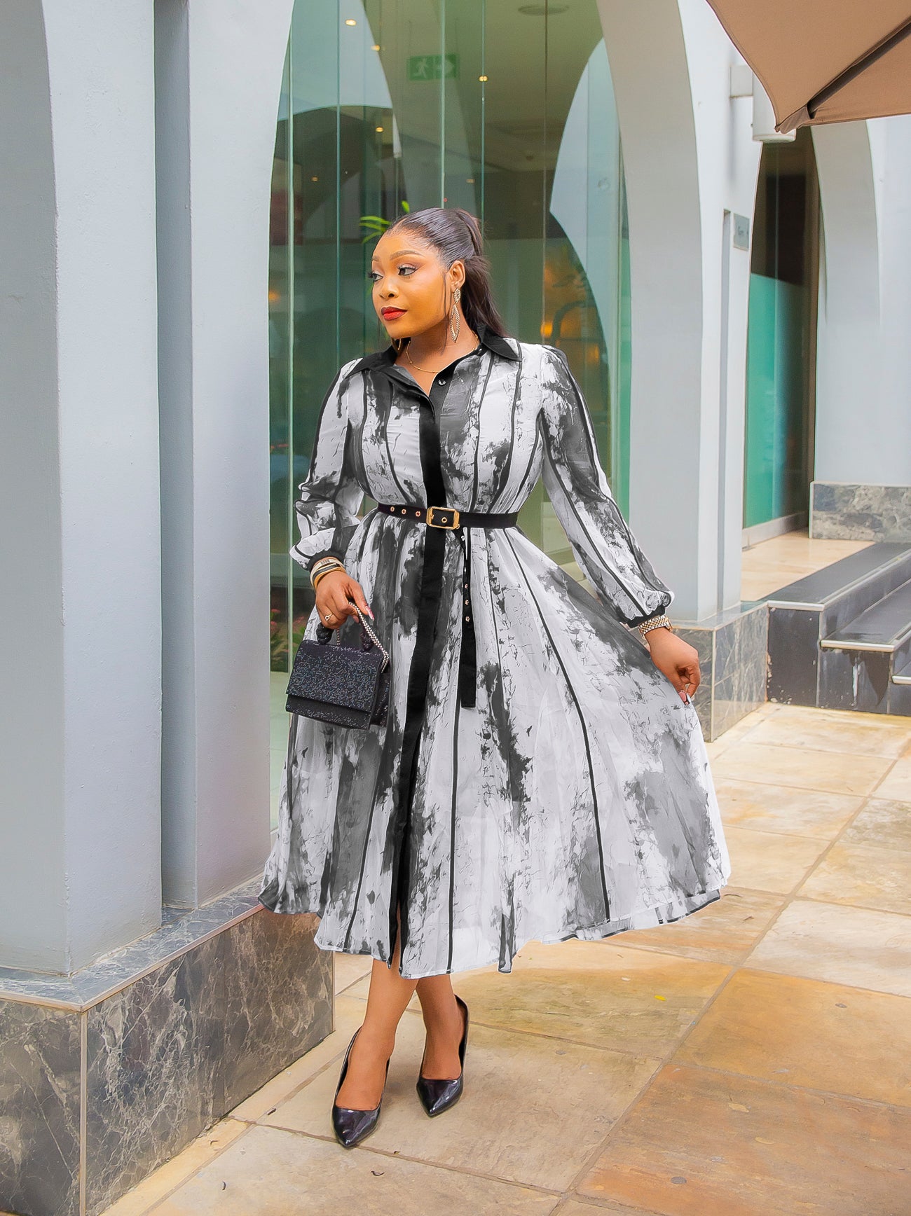 Formal Midi Venus Belted Midi Shirt Dress Shirt Dress Venus Tie