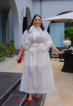Ethereal Beauty- Ruffle Peplum Tie Neck Dress (New!)