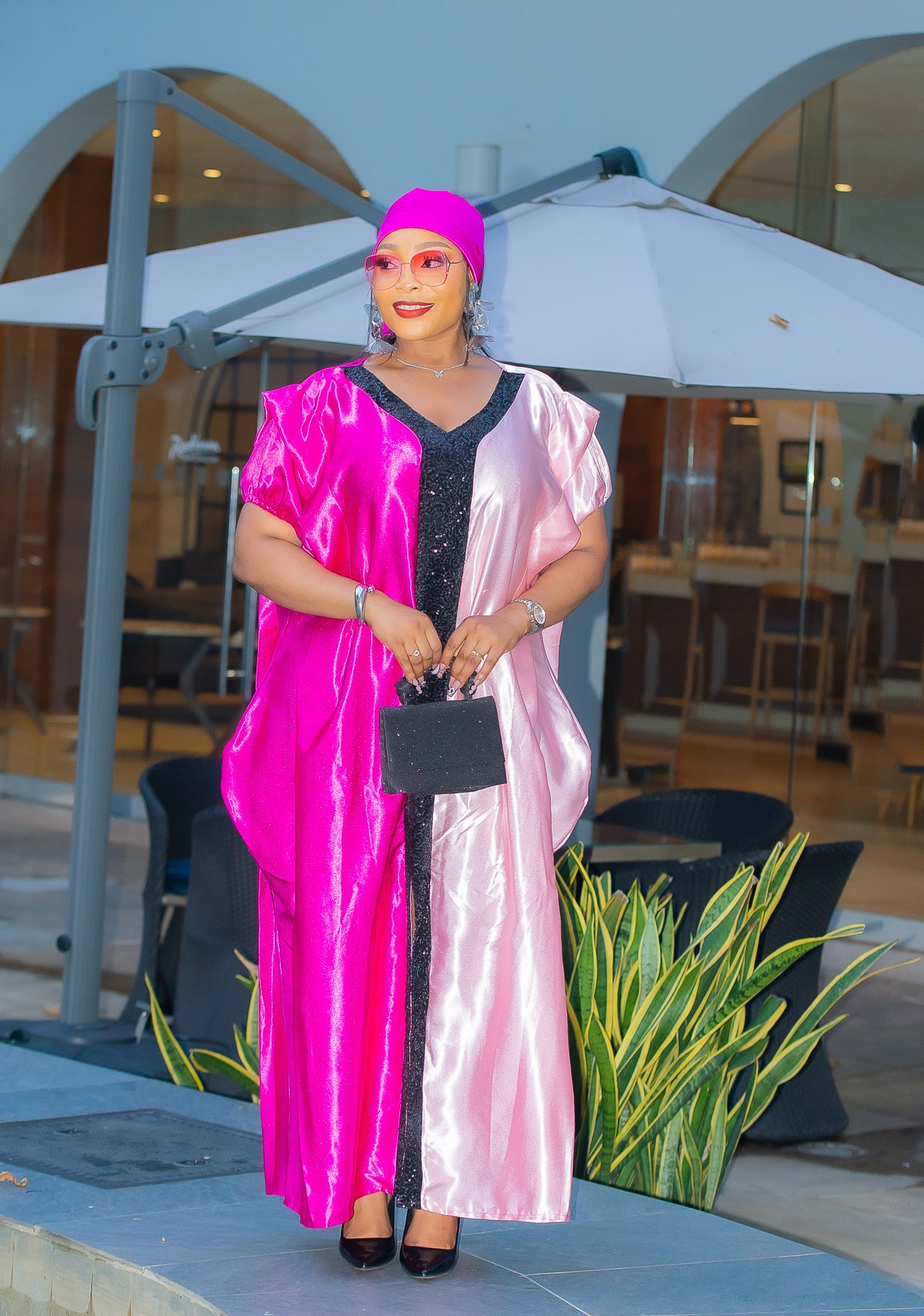 strapless open back dress Soft Pink Ornate Satin Kaftan For Women Plus Size 1X-3X main image 1