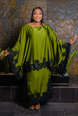 Wealthy Aunty Elegance- Convertible Lace Cape Blouse & Maxi Skirt 2pcs Set (New! 4 colors)