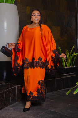 Wealthy Aunty Elegance- Convertible Lace Cape Blouse & Maxi Skirt 2pcs Set (New! 4 colors)