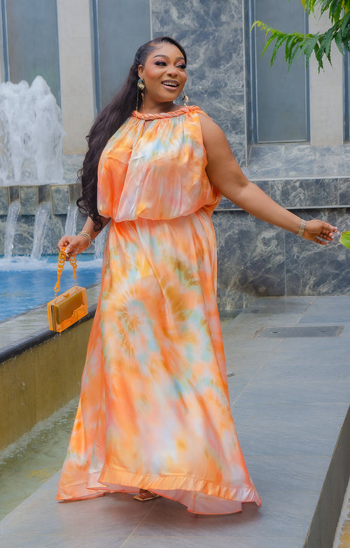 Venus Sunset- Silk Blend Tie Dye Inspired Maxi Dress (New)
