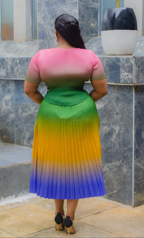 Queen Beauty- Ombre Pleated Fit & Flare Peplum Illusion Dress/Belt (NEW) (2 colors))