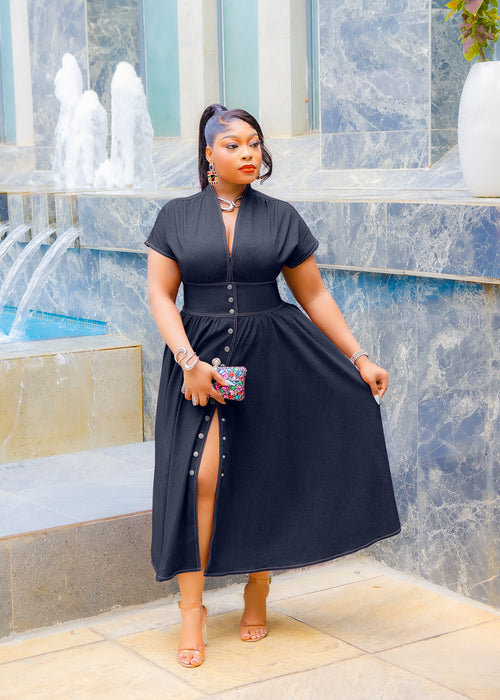 Snap & Slay Beauty- Cinched Waist Midi Dress (New!) (3 colors!)