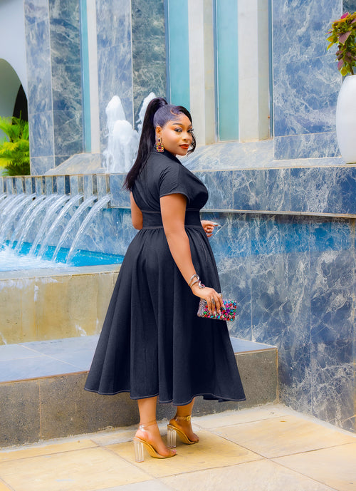 Snap & Slay Beauty- Cinched Waist Midi Dress (New!) (3 colors!)