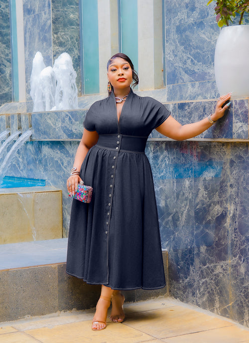 Snap & Slay Beauty- Cinched Waist Midi Dress (New!) (3 colors!)