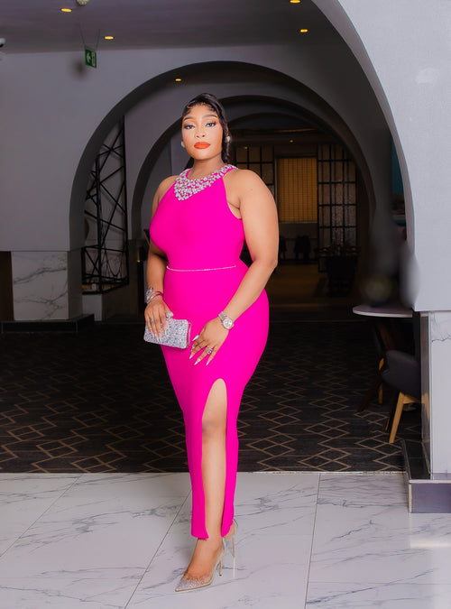 Rose Royale- Embellished Slit Bandage Dress (New!)