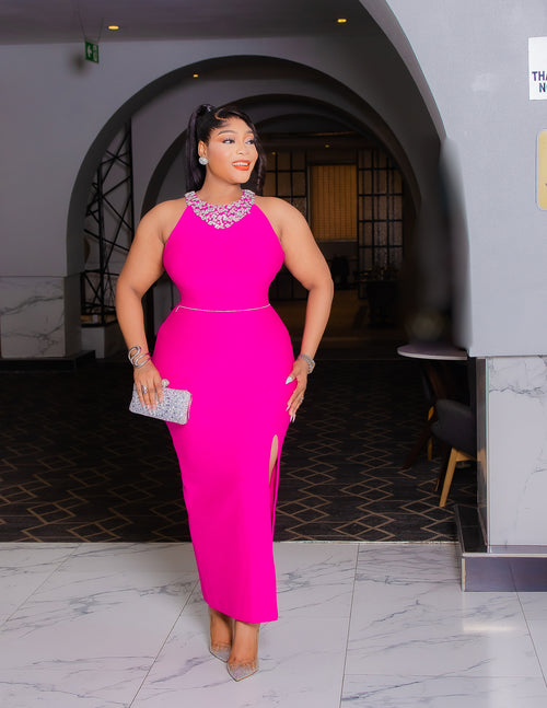 Rose Royale- Embellished Slit Bandage Dress (New!)