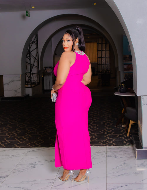 Rose Royale- Embellished Slit Bandage Dress (New!)