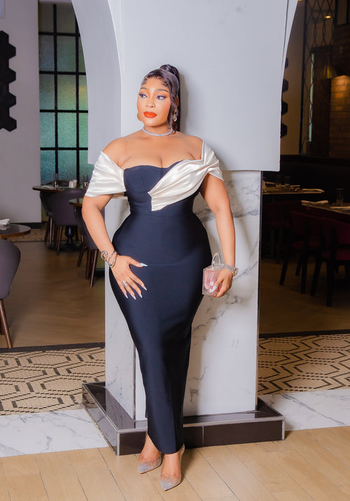 Ebony Elegance Queen- Off shoulder BANDAGE Dress (New) – DivAbby