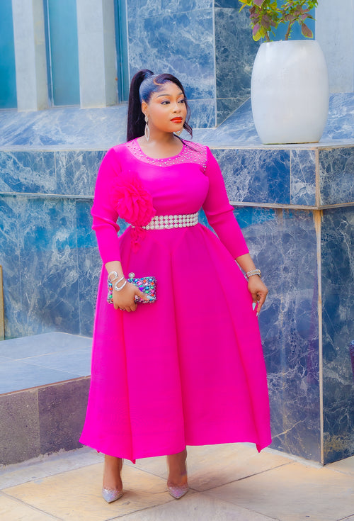 Glitz and Bloom Beauty- Pleats Fit and Flare Long Length Dress (NEW)
