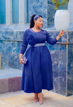 Glitz and Bloom Beauty- Pleats Fit and Flare Long Length Dress (NEW)