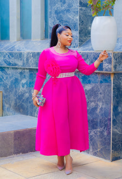Glitz and Bloom Beauty- Pleats Fit and Flare Long Length Dress (NEW)