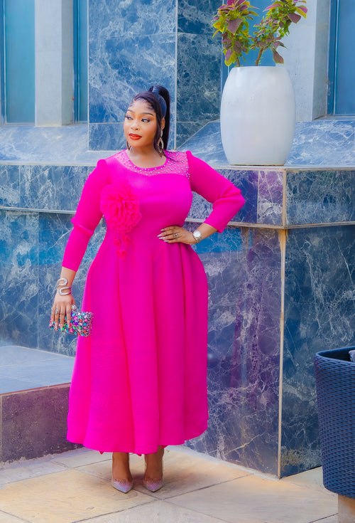 Glitz and Bloom Beauty- Pleats Fit and Flare Long Length Dress (NEW)