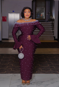 Haute Plum Elegance- Blinged Off Shoulder BANDAGE Dress (New!)
