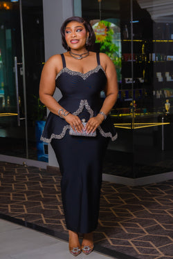 Diamond Royale Elegance- 3D Gemstone Peplum BANDAGE Dress (New!)