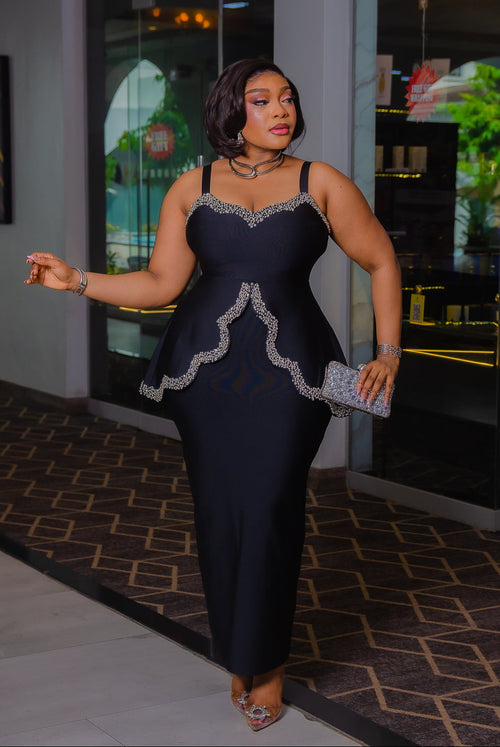 Diamond Royale Elegance- 3D Gemstone Peplum BANDAGE Dress (New!)