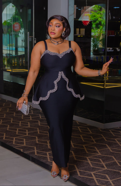 Diamond Royale Elegance- 3D Gemstone Peplum BANDAGE Dress (New!)