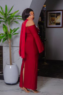 Bordeaux Pearl Empress- Blinged Off Shoulder BANDAGE Dress (New!)