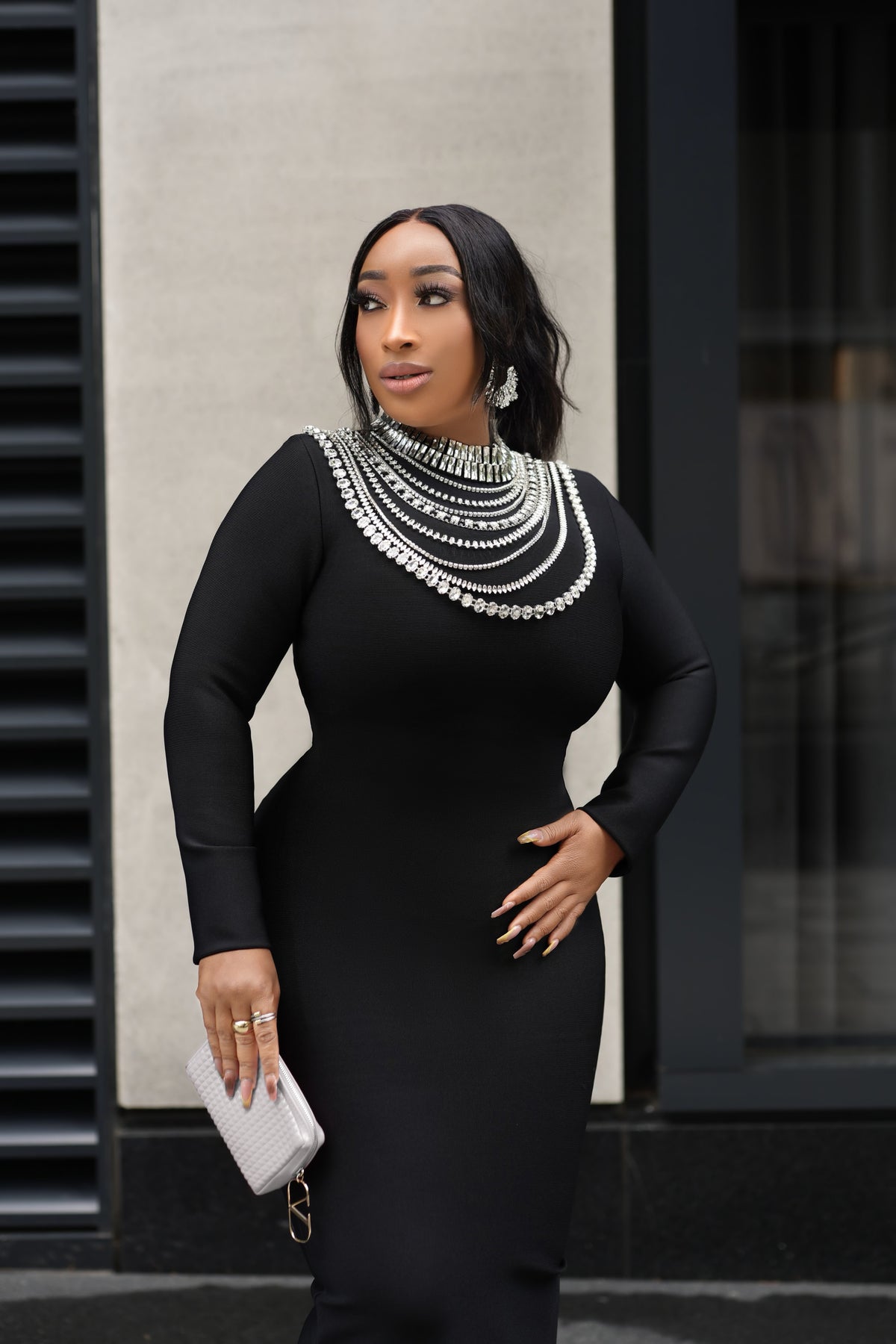 long sleeve sqeen dress Diamond Drip Queen BANDAGE (New!) – DivAbby TB257 this dress pairs beautifully Access Fashion | Faux Color:Gum Leaf