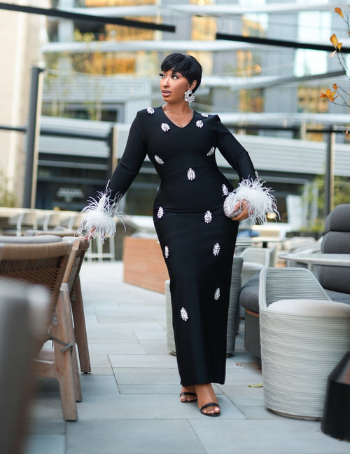 Moonlit Jewel Queen- Feather BANDAGE Dress (New!)