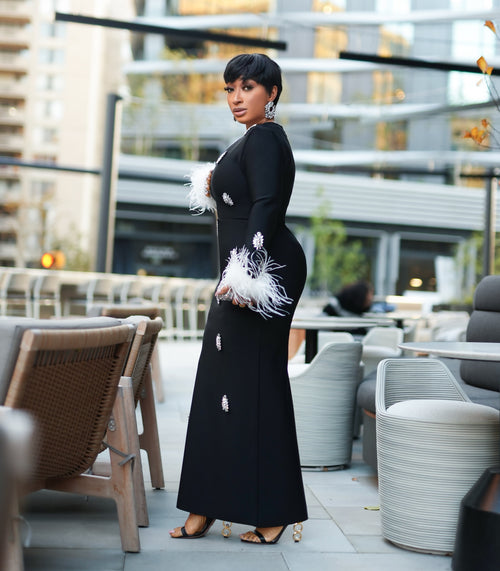 Moonlit Jewel Queen- Feather BANDAGE Dress (New!)