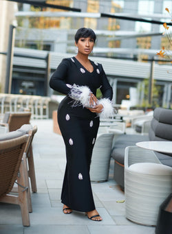 Moonlit Jewel Queen- Feather BANDAGE Dress (New!)