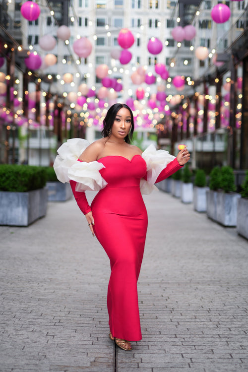 Golden Hour Empress- Semi Detached Sleeve with FLORET BANDAGE Dress (New!)