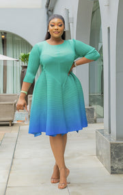 City Beauty- Ombre Pleats Fit and Flare Dress (NEW)