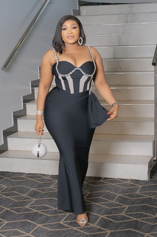 Opal Queen Glam- Rhinestone Embellished Strap Corset Style Bandage Dress (New)