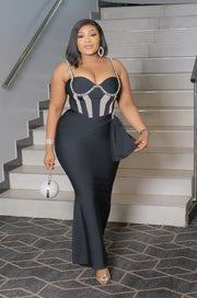 Opal Queen Glam- Rhinestone Embellished Strap Corset Style Bandage Dress (New)
